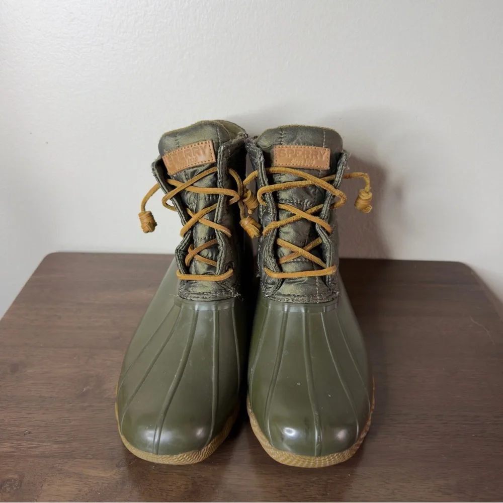 Sperry Saltwater Quilted Green Duck Boots Sz 8 Womens